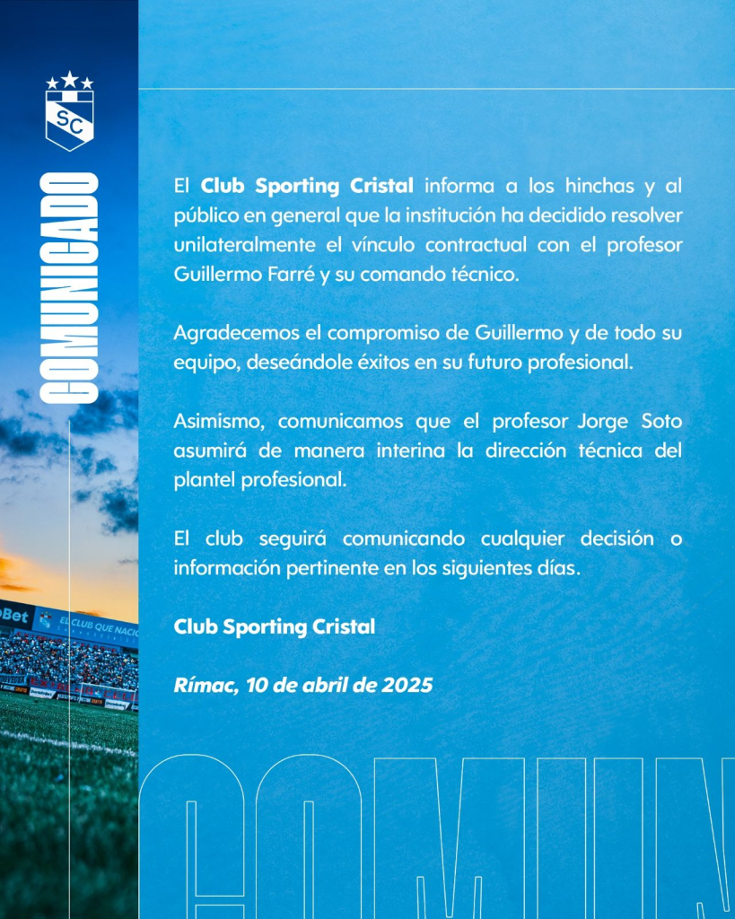 image-7-819x1024 Sporting Cristal hizo oficial la salida de Guillermo Farré y ya tendría a su reemplazo