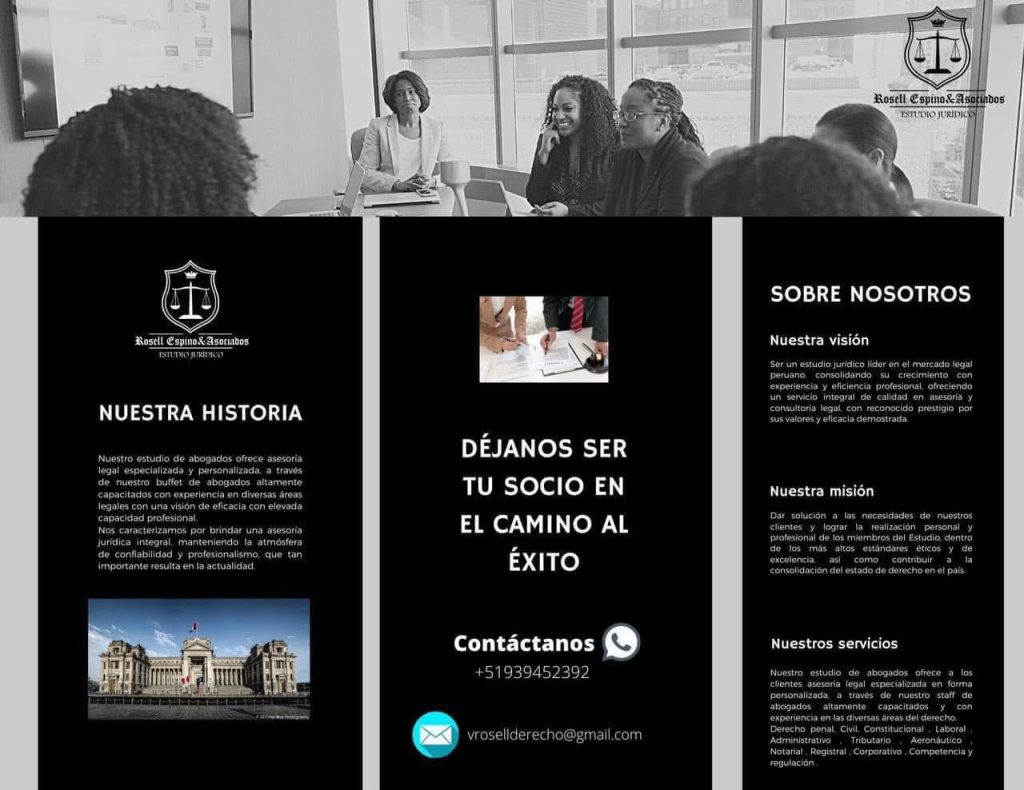 IMG_0340-1024x790 El Estudio Jurídico Rosell Espino & Asociados es una prestigiosa firma de abogados con más de una década prestando servicios legales, en materia de derecho Penal , Civil, Constitucional , Laboral , Administrativo , Tributario , Aeronáutico , Notarial y Registral , Corporativo , Competencia y regulación .